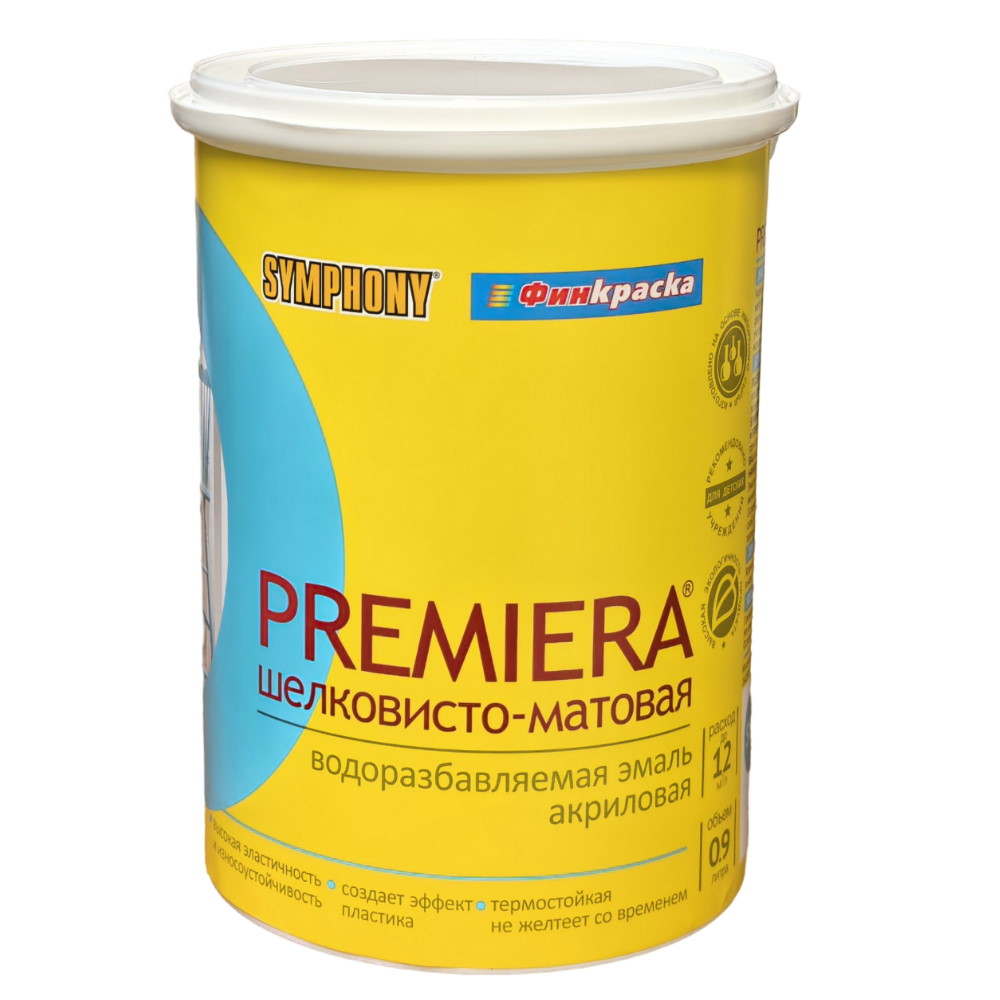 PREMIERA, шелковисто-матовая, влагостойкая, эмаль с эффектом пластика (База С), 0,9 литра