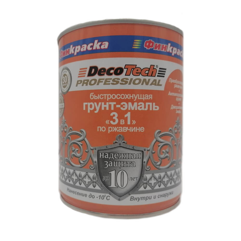DecoTech, быстросохнущая грунт-эмаль 3 в 1, Ral 9005, чёрный, 0,9 литра